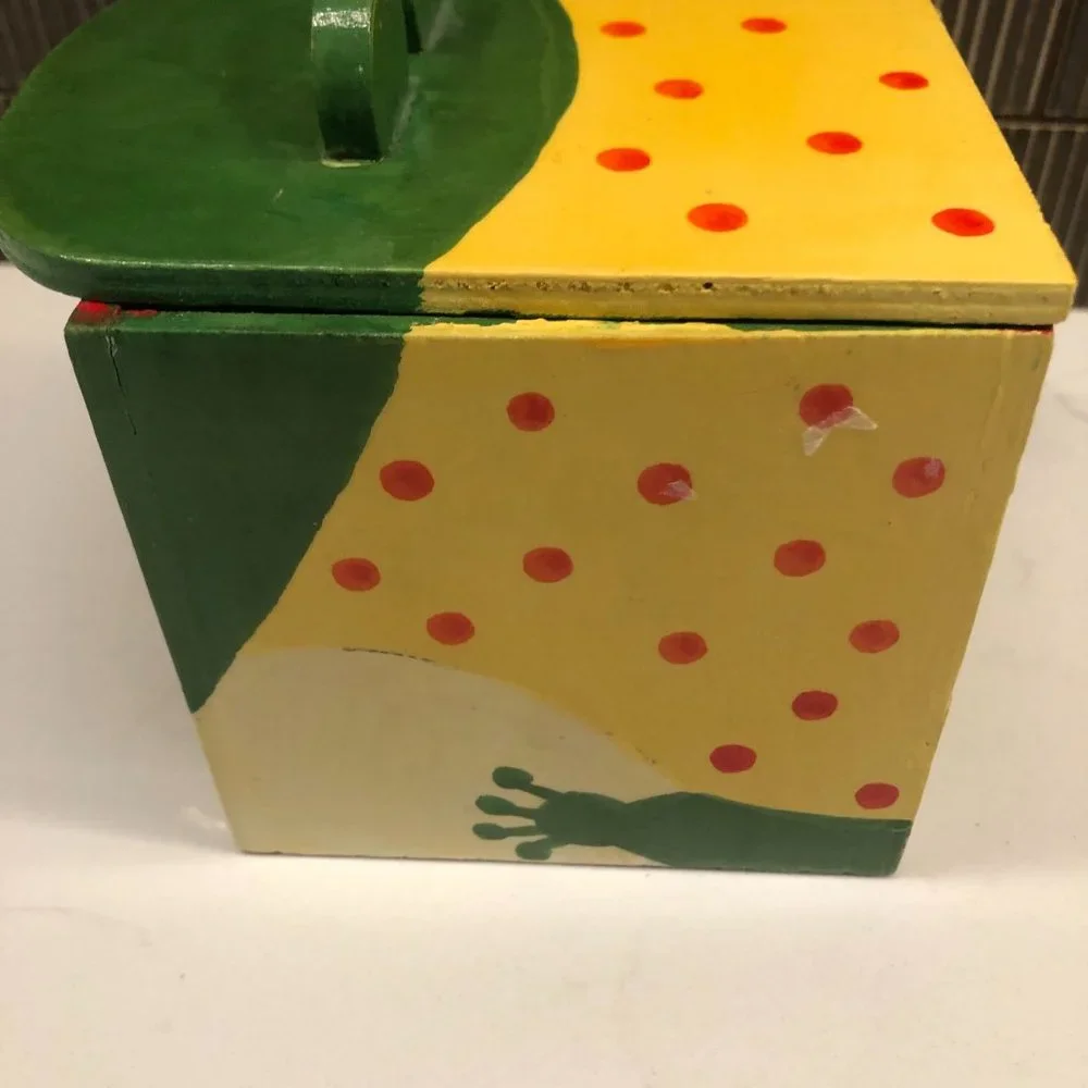 Vintage Painted Wood Frog Box
